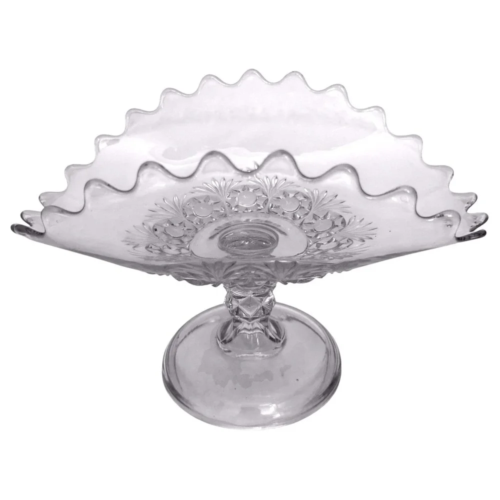 Higbee Charm Rosette & Palms Fruit Banana Stand Pedestal Dish Clear Glass EAPGS